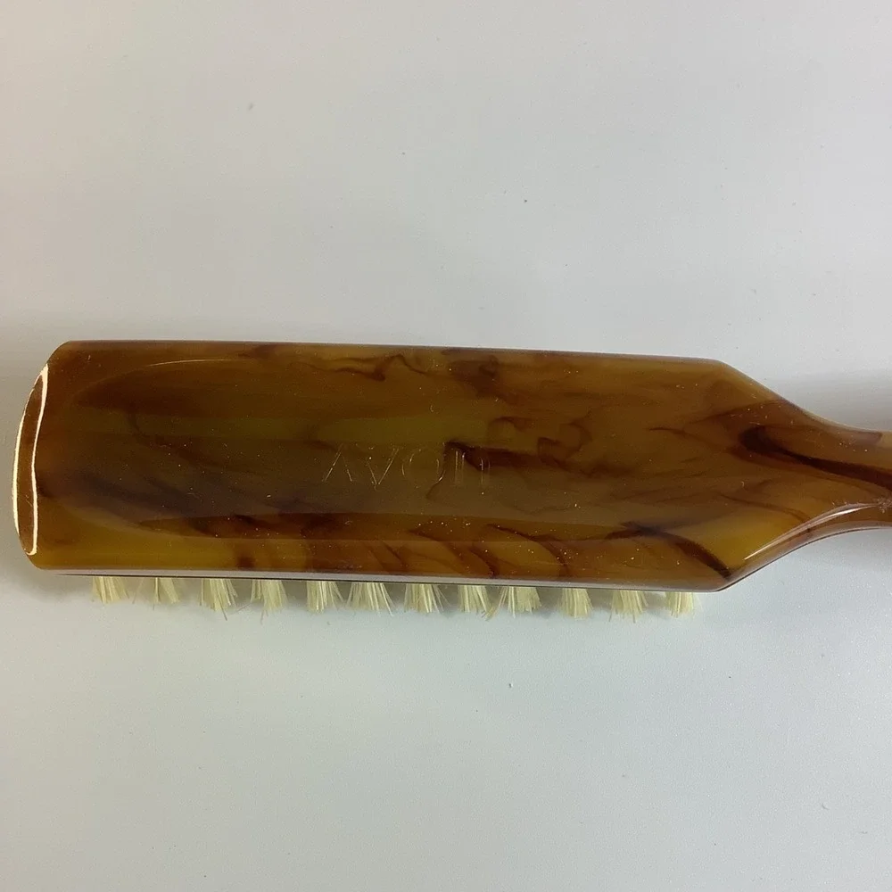 Avon Natural Bristle Hair Brush 8" Butterscotch Dark Caramel Swirl w/ Box VTG - Picture 7 of 12